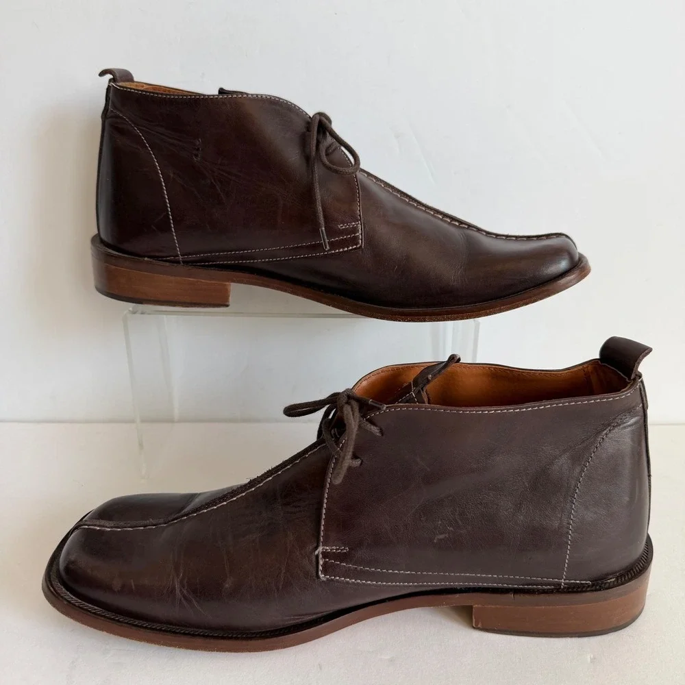 Kenneth Cole Y2K Brown Leather‎ Chukka Boots 12 Italy Square Toe Euro Minimalist